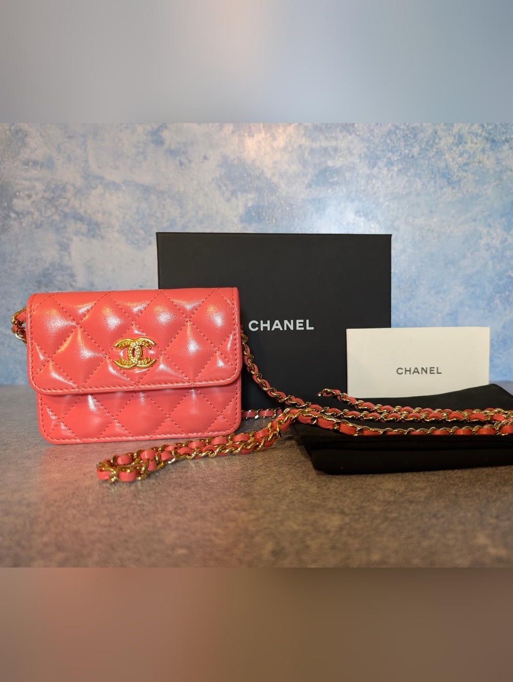 CHANEL Coral Pink Quilted Mini Bag / Wallet on Chain with Gold Hardware - Picture 2 of 16